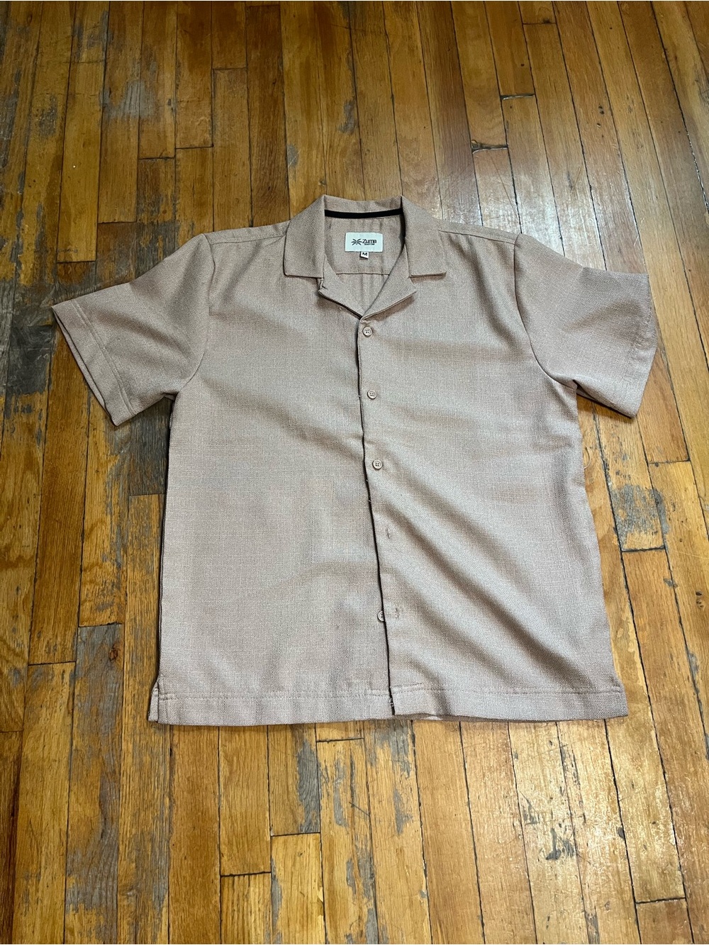 Relaxed Camp Collar Short-Sleeve Shirt in Taupe